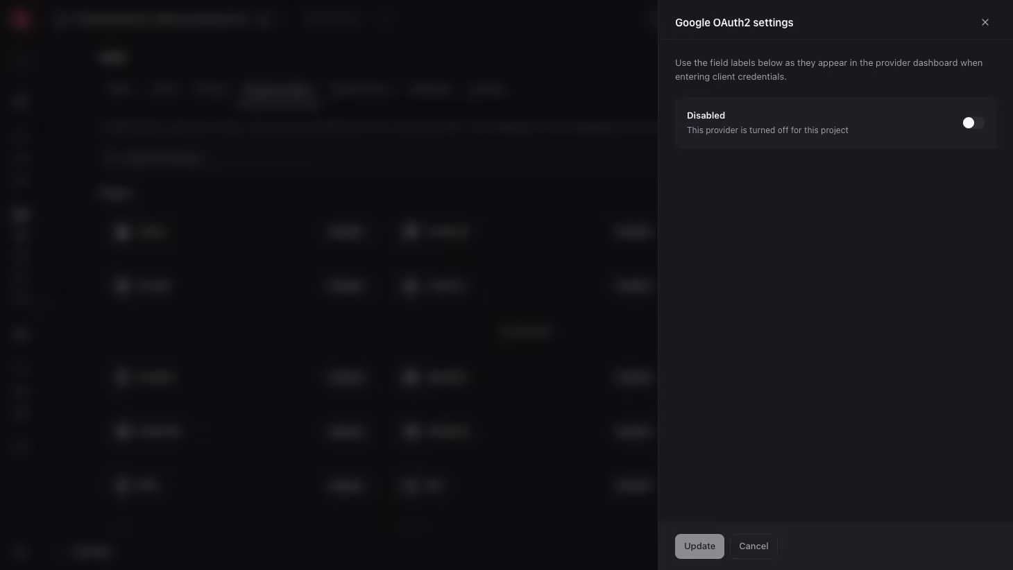 Appwrite Google OAuth2 settings