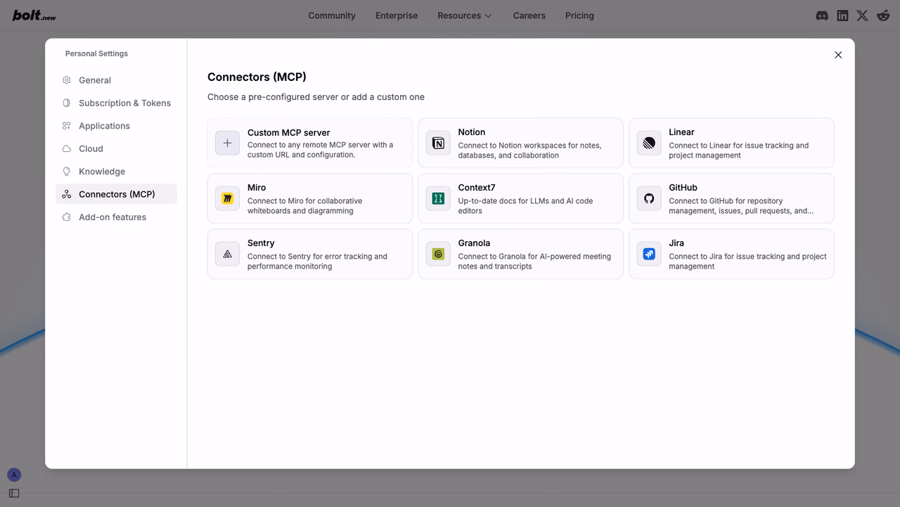 Bolt MCP settings