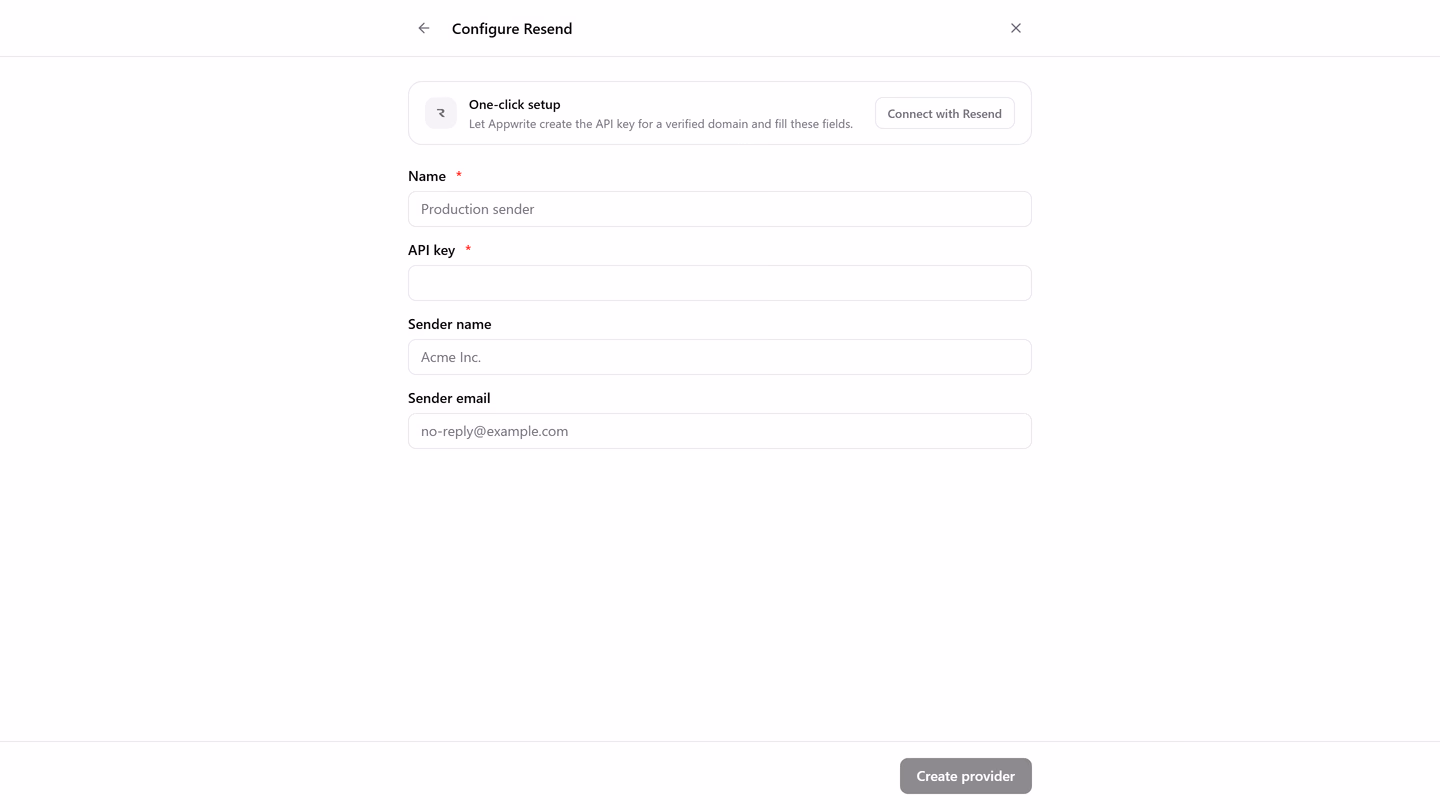 Configure Resend provider