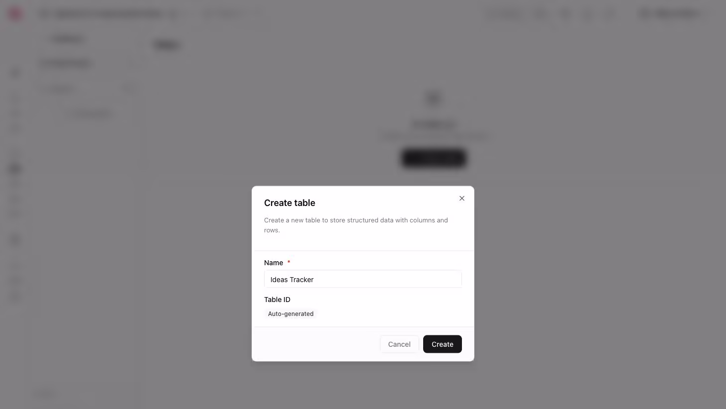 Create table screen